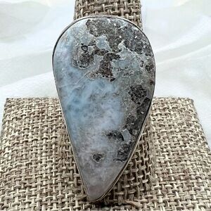 New Blue Larimar Stone Silver Overlay Ring Size 10